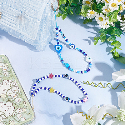 2Pcs 2 Style Evil Eye Glass Beaded Phone Lanyard AJEW-OC0004-10-1