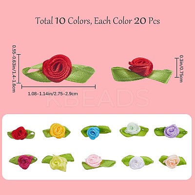 200Pcs 10 Colors Polyester Rose Ornaments DIY-GF0006-84-1