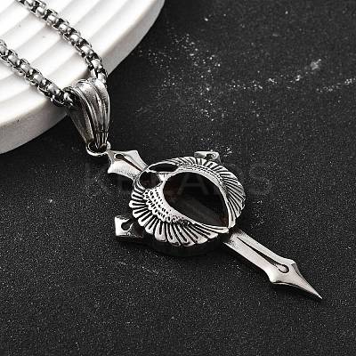 304 Stainless Steel Sword Pendant Necklaces for Women Men NJEW-Z076-02AS-1