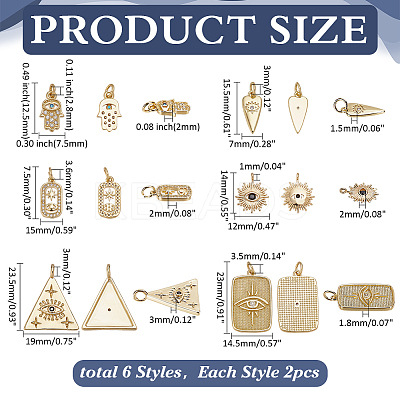 12Pcs 6 Styles Brass Pendants KK-ME0001-23-1