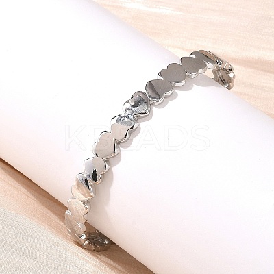 Heart Brass Cuff Bangles for Women BJEW-C144-01B-P-1