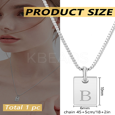1Pc Stainless Steel Letter Rectangle Pendant Necklaces NJEW-LP0001-34B-P-1