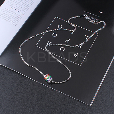 304 Stainless Steel Pride Flag/Rainbow Flag Column Pendant Box Chain Necklaces for Men WG592AE-01-1