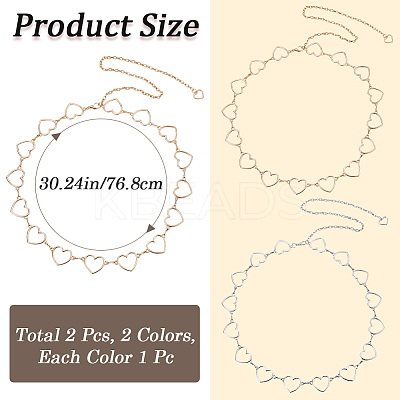 2Pcs 2 Colors Alloy Ring Link Chain Waist Belts AJEW-CN0002-80A-1