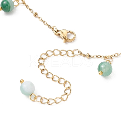 3Pcs 3 Colors Dyed Natural Banded Agate Round & 304 Stainless Steel Shell Shape Tassel Anklets for Women AJEW-AN00702-1