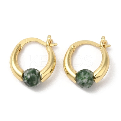 Natural Green Spot Jasper Round Beaded Hoop Earrings EJEW-A099-03G-04-1