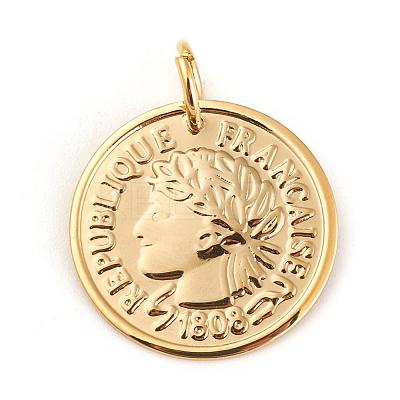 304 Stainless Steel Coin Pendants STAS-F183-05G-1