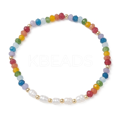 Chakra Natural Cultured Freshwater Pearl & Dyed Natural Malaysia Jade Beaded Stretch Bracelets for Women BJEW-JB13134-1