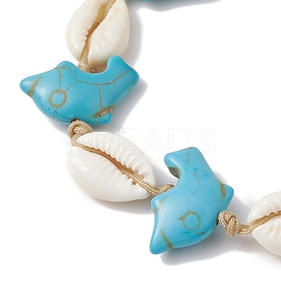 Natural Mixed Cowrie Shell with Synthetic Turquoise Beaded Anklets AJEW-AN00596-1