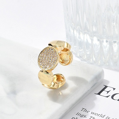 Brass Micro Pave Clear Cubic Zirconia Open Cuff Rings for Women LS-RJEW-M026-01G-01-1