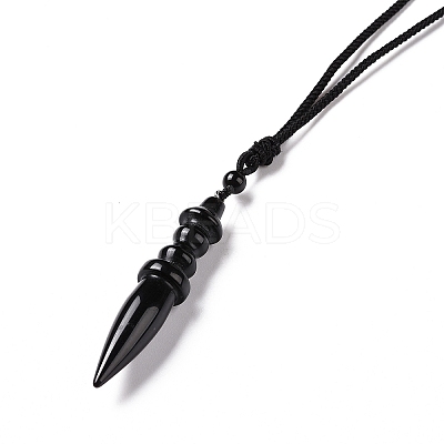 Gemstone Bullet Pendant Necklace with Nylon Cord for Women G-A210-06-1