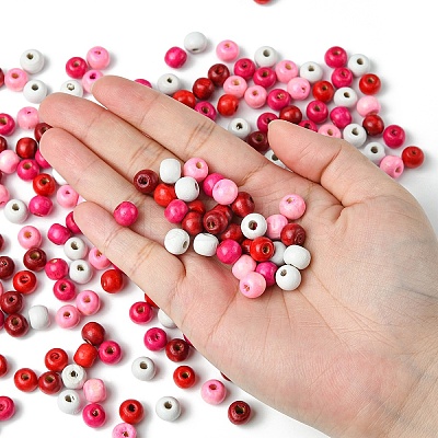 1000Pcs 5 Colors Valentine's Day Round Dyed Natural Wood Beads WOOD-YW0001-13-1