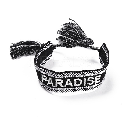 Word Paradise Polycotton(Polyester Cotton) Braided Bracelet with Tassel Charm BJEW-F429-09-1