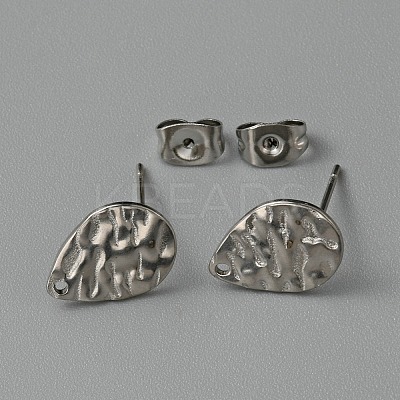 304 Stainless Steel Textured Geometry Stud Earring Findings with Hole STAS-WH0027-54J-1
