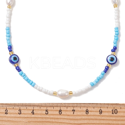 Natural Pearl & Resin Evil Eye & Glass Seed Beaded Necklaces for Women NJEW-MZ00152-01-1