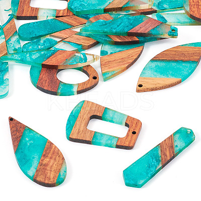 20Pcs 10 Styles Transparent Resin & Walnut Wood Big Pendants RESI-TA0003-17-1