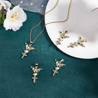 5Pcs Brass Micro Pave Clear Cubic Zirconia Pendants ZIRC-SZ0003-21-1
