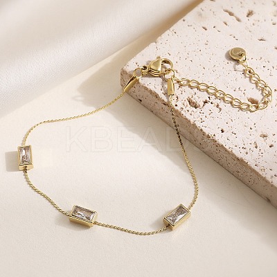 304 Stainless Steel Micro Pave Cubic Zirconia Link Chian Bracelets for Women BJEW-K291-04G-1