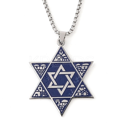 201 Stinless Steel Enamel Box Chain Star of David Pendant Necklaces NJEW-P316-05P-1