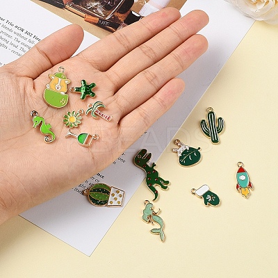 26Pcs 26 Style Light Gold Alloy Enamel Pendants ENAM-YW0001-79-1