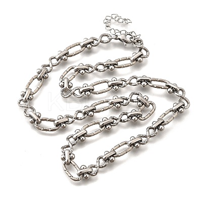 304 Stainless Steel Oval Textured Infinity Link Chain Necklaces for Women Men NJEW-K249-20A-P-1