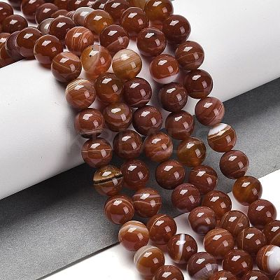 Natural Striped Agate/Banded Agate Beads Strands G-B079-A05-03B-1