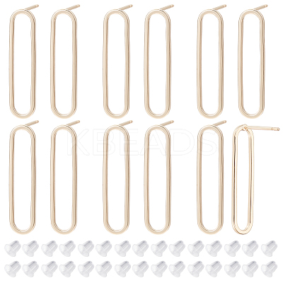 12Pcs Brass Hollow Oval Stud Earring Findings KK-GO0001-71-1