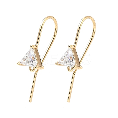 Brass Micro Pave Clear Cubic Zirconia Triangle Earring Hooks KK-L254-11G-1