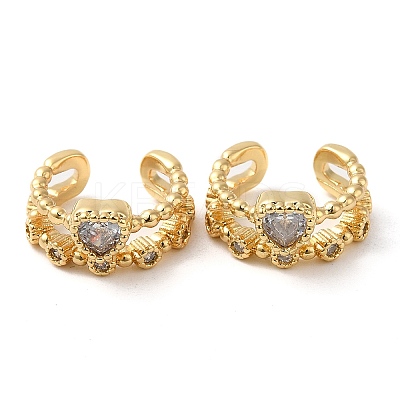 Rack Plating Brass Micro Pave Cubic Zirconia Heart Cuff Earrings EJEW-E290-06G-1