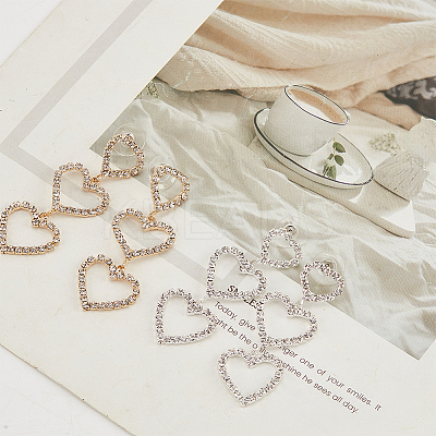 2 Pairs 2 Colors Crystal Rhinestone Triple Hollow Heart Dangle Stud Earrings with 925 Sterling Silver Pins EJEW-AN0001-22-1