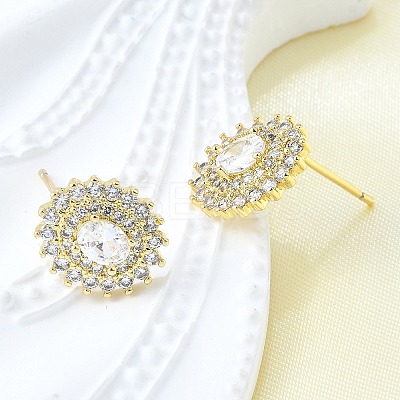 Brass Micro Pave Clear Cubic Zirconia Stud Earrings EJEW-F363-05G-1