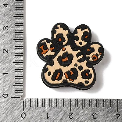 Paw Print with Leopard Print Pattern Silicone Focal Beads SIL-G011-01B-1