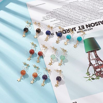 7 Pairs 7 Style Natural Mixed Gemstone Beaded Dangle Stud Earrings EJEW-JE05058-1