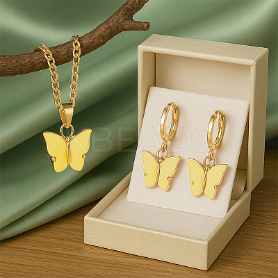 Light Gold Alloy Butterfly Jewelry Set SJEW-HY0001-16-1