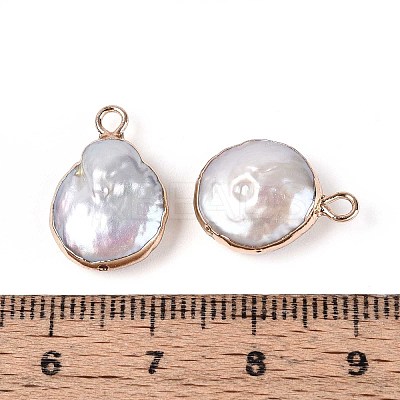 Electroplated Natural Keshi Pearl Flat Round Pendants LS-PEAR-S018-02C-01B-1