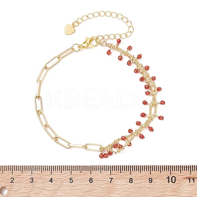 Brass Enamel Beaded Link Chains & Paperclip Chains Bracelets for Women BJEW-JB13568-1