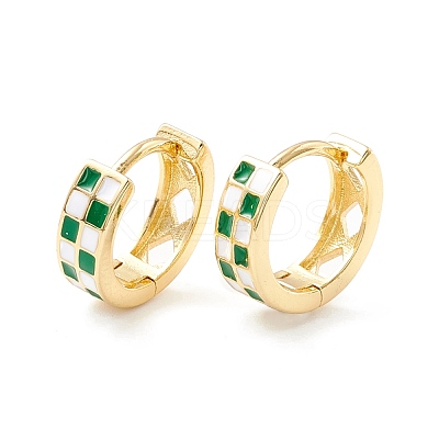 Tartan Pattern Enamel Chunky Hinged Huggie Hoop Earrings for Women EJEW-P196-22G-04-1