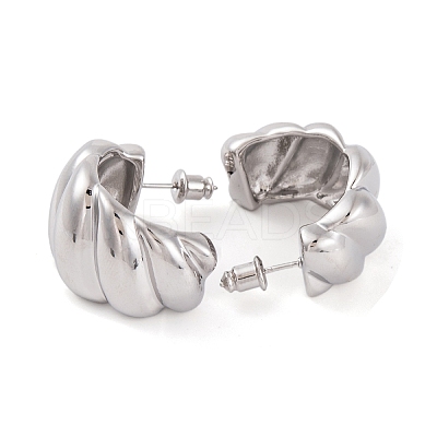 Twist C-Shaped Brass Half Hoop Stud Earrings for Women EJEW-G391-17P-1