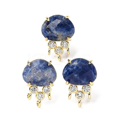 Brass Micro Pave Cubic Zirconia Stud Earring Findings with Natural Sodalite KK-Z096-05G-11-1