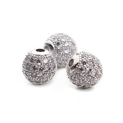 CZ Brass Micro Pave Grade AAA Clear Color Cubic Zirconia Round Beads KK-O065-6mm-05P-NR-1