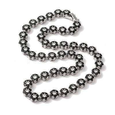 Rack Plating Brass Pave Cubic Zirconia Flower Link Necklaces for Women NJEW-B108-01P-04-1
