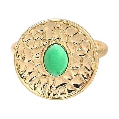 Rack Plating Flat Round Brass Glass Open Cuff Rings for Women RJEW-M022-24G-1