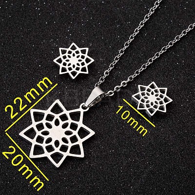 201 Stainless Steel Pendant Necklaces & Stud Earrings Sets FS-WGB00D6-04-1