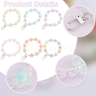 6pcs 6 colors Candy Color Flower Beaded Bracelet Resin Pendant Decorations HJEW-WR0001-05-1