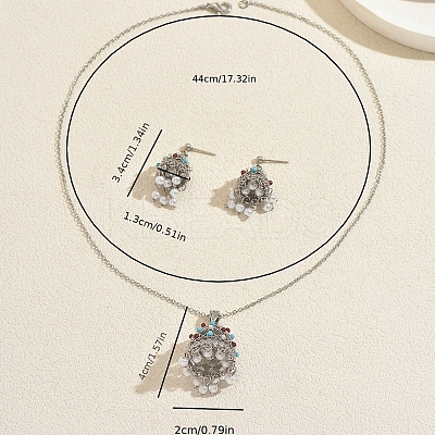 Ethnic Style Brass & Imitation Pearl Stud Earrings & Pendant Necklaces Sets for Women GM8263-1
