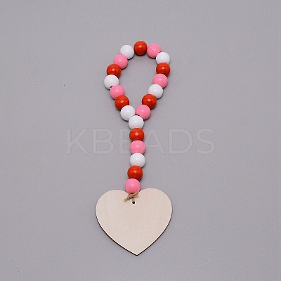Valentine's Day Theme Schima Wood Beads Pendants Decorations HJEW-TAC0012-13-1