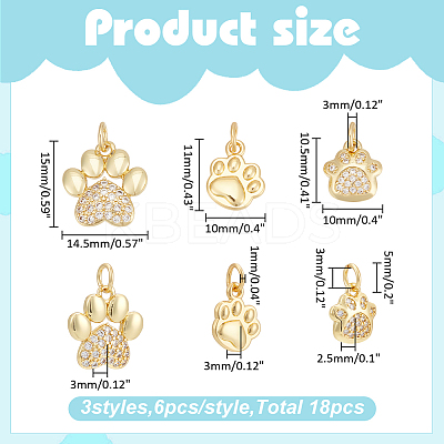 18Pcs 3 Styles Brass Micro Pave Cubic Zirconia Charms KK-WR0012-51-1