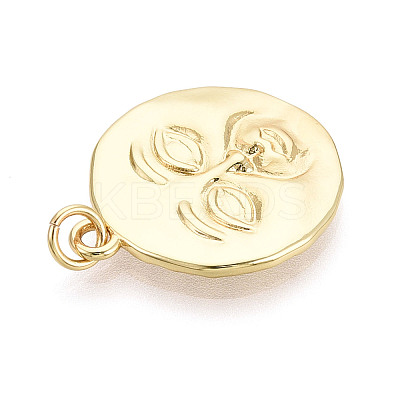 Brass Flat Round & Face Pendants KK-T080-07G-1