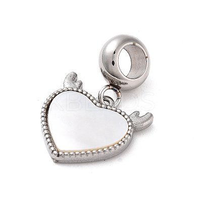 304 Stainless Steel Pave White Shell European Dangle Charms STAS-G308-32P-01-1