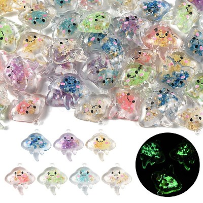 10Pcs Luminous Transparent Resin Pendants RESI-YW0004-44G-1
